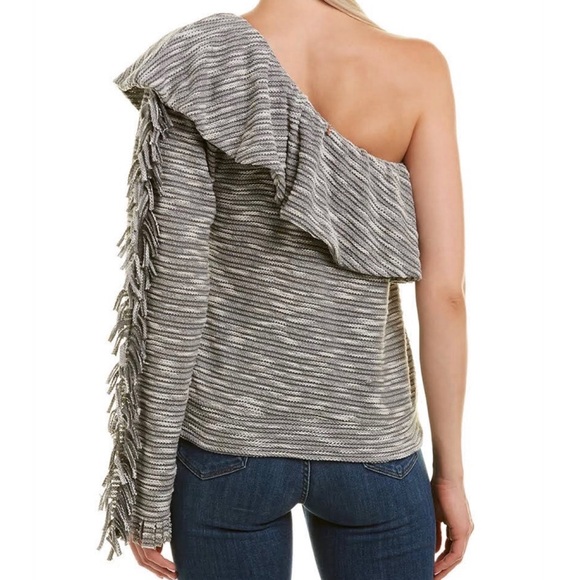 MISA LOS ANGELES GRAY ONE SHOULDER RUFFLE FRINGE TOP SIZE M - Picture 2 of 6